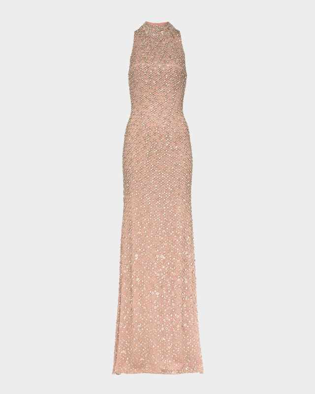 Juno Crystal Mock-Neck Sleeveless Gown